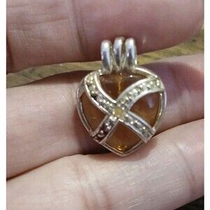 2 Piece Heart Pendant  Citrine Heart With Silver Tone Covering